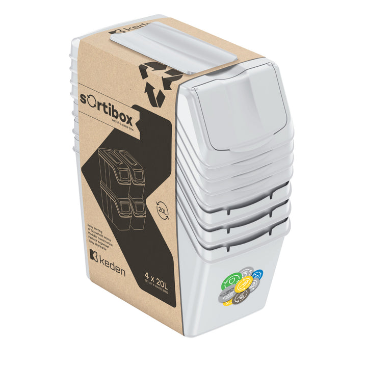 Set di contenitori per la raccolta differenziata 4x20L, cenere,  ISWB20S4