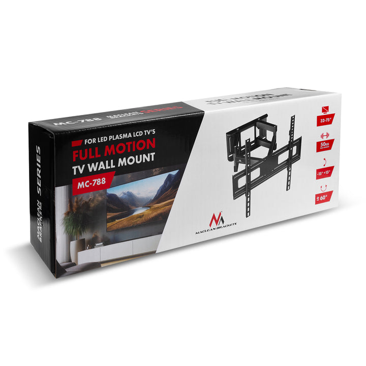 Supporto TV Maclean, max VESA 400x400, 32-75", 50 kg, regolazione angolo orizzontale e verticale, profilo 80-380 mm, nero, MC-788