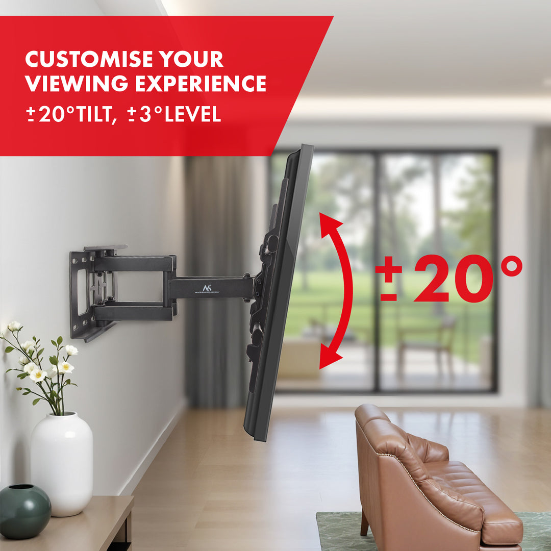Supporto TV Maclean, VESA max 600x400, 32-85", 60 kg, regolazione angolo orizzontale e verticale, profilo 65-390 mm, nero, MC-789