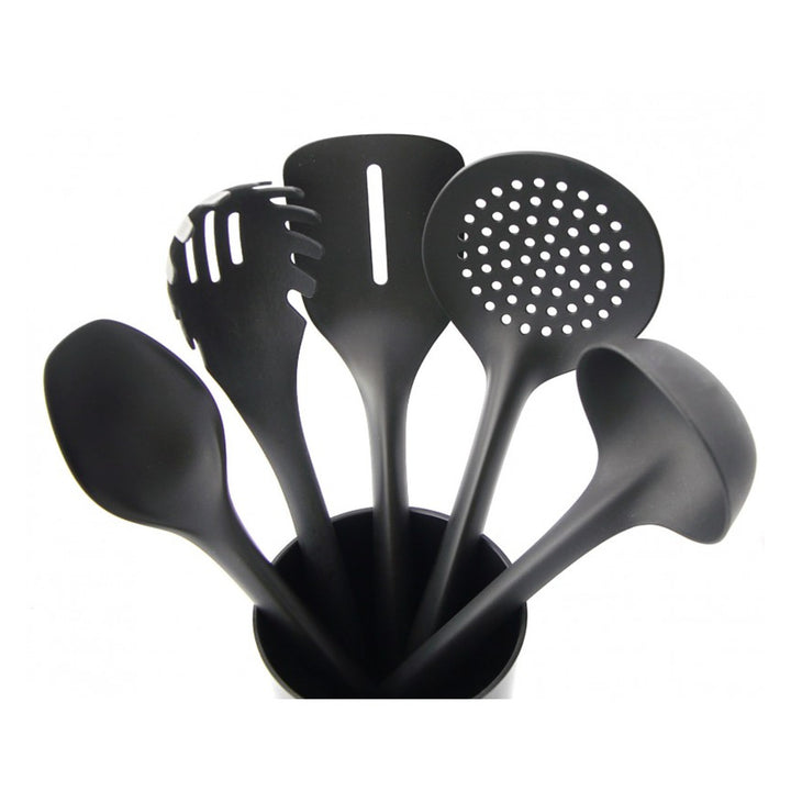 Set di 5 utensili da cucina + contenitore da 15 cm nero Practic Handy
