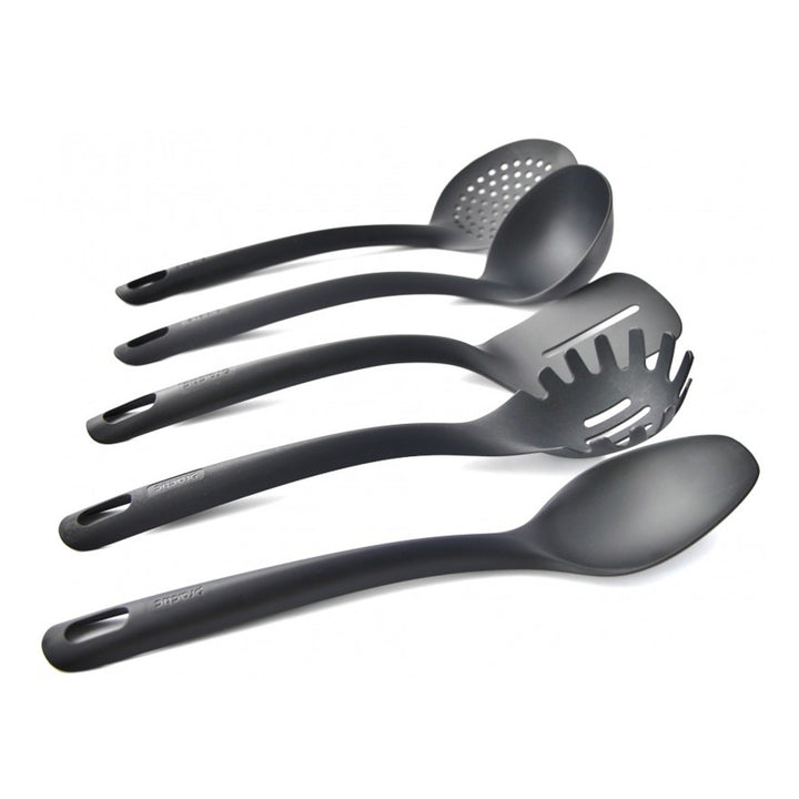 Set di 5 utensili da cucina + contenitore da 15 cm nero Practic Handy
