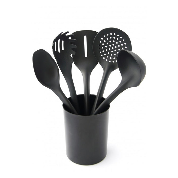 Set di 5 utensili da cucina + contenitore da 15 cm nero Practic Handy
