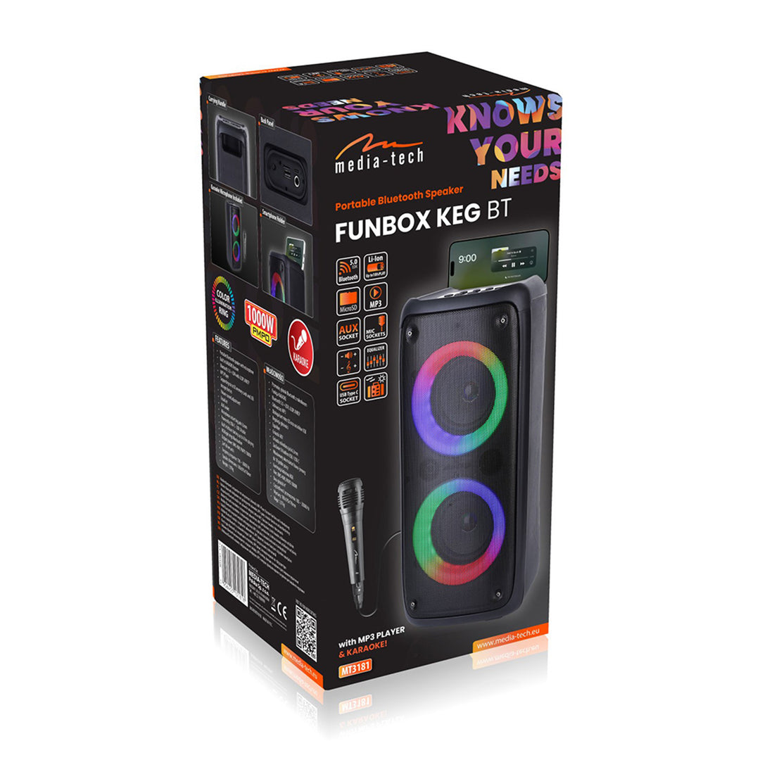 Altoparlante portatile Media-Tech, karaoke, Bluetooth 5.0, 1000W, MT3181