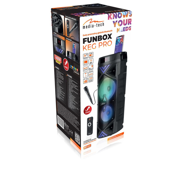 Altoparlante portatile Media-Tech, karaoke, Bluetooth 5.0, 1400W, MT3182