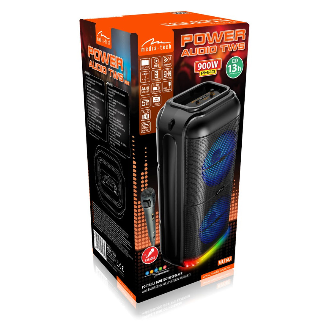 Altoparlante portatile Media-Tech, karaoke, Bluetooth 5.3, 900 W, MT3183