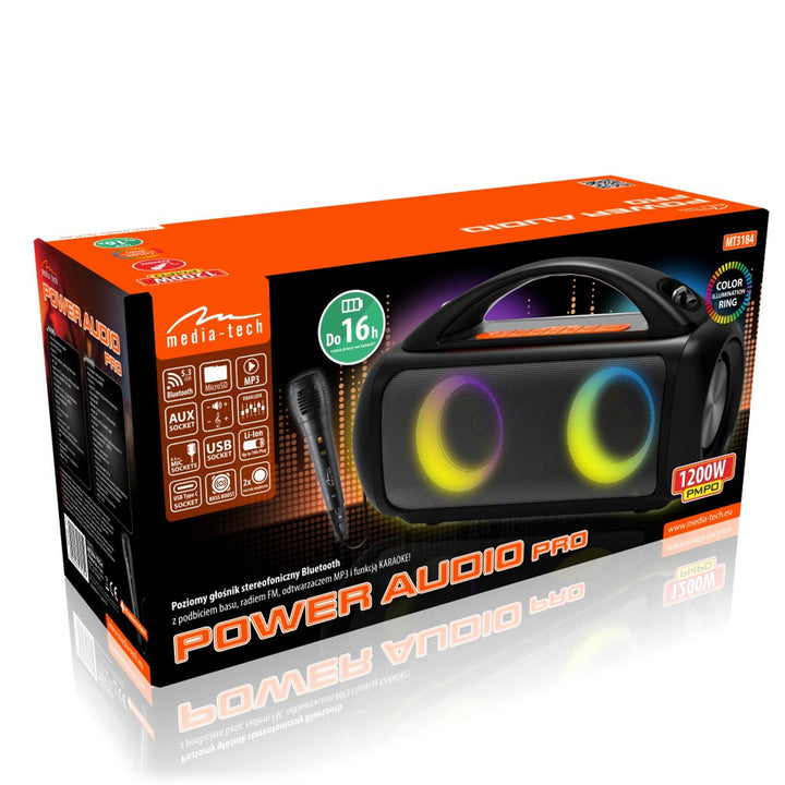 Altoparlante portatile Media-Tech, karaoke, Bluetooth 5.3, 1200W, MT3184