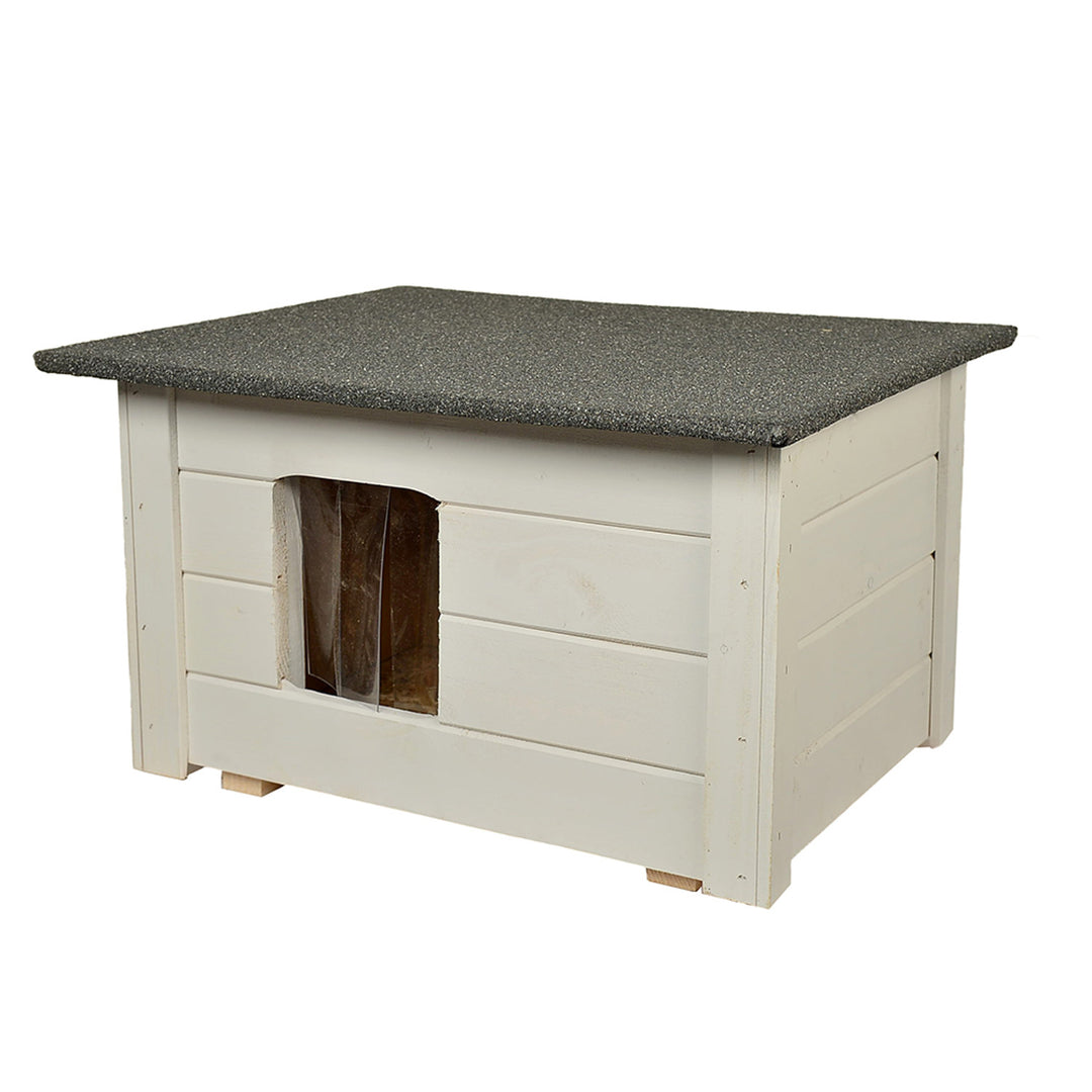 Cuccia per cani e gatti Woodok, isolata, in legno di abete rosso grigio chiaro