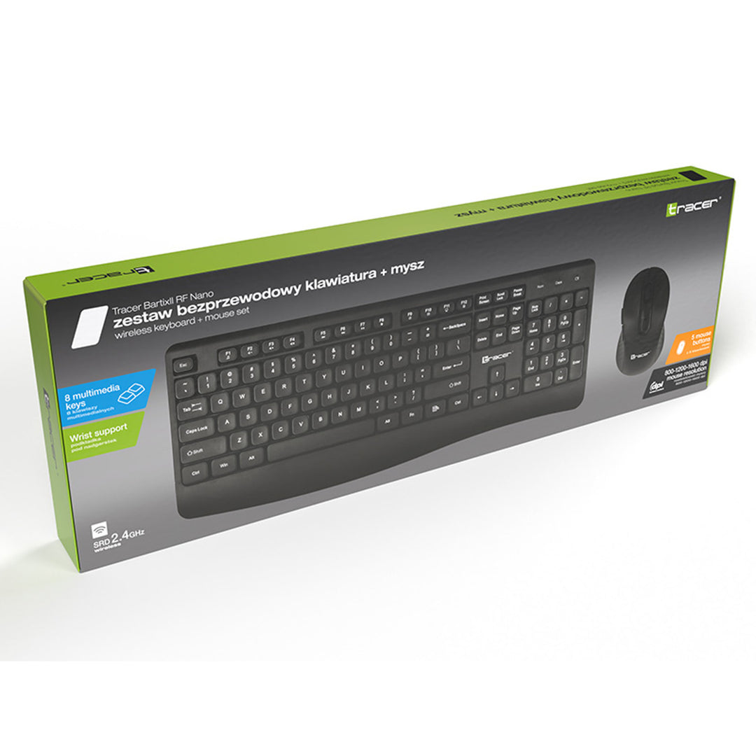 Set tastiera + mouse Tracer, senza fili, sensore ottico, tastiera a membrana, BARTIX II RF NANO