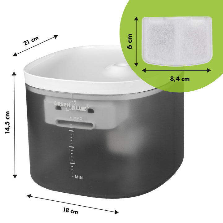 GreenBlue distributore automatico di acqua / abbeveratoio per animali domestici, 3L, USB 5V1A, GB392 + 6 filtri di ricambio GB394