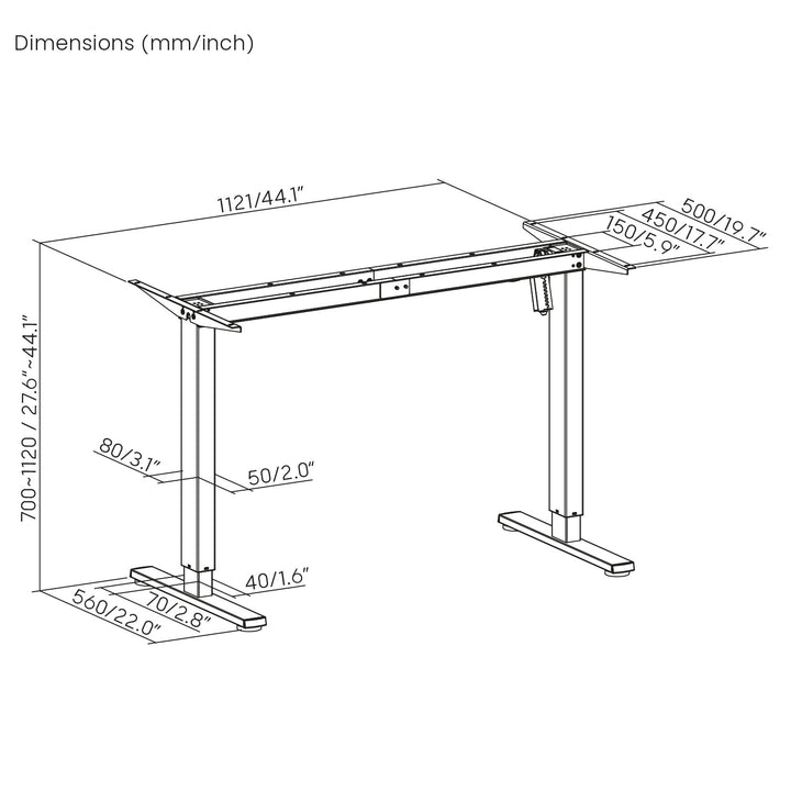 Scrivania elettrica regolabile in altezza Ergo Office, altezza massima 1160 mm, max - 80 kg, senza piano d'appoggio, bianco, ER-400 W