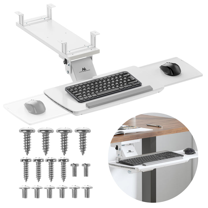 Supporto per tastiera sotto la scrivania Maclean, regolabile, max. 5 kg, bianco, MC56 W. 5 kg, bianco, MC-156 W