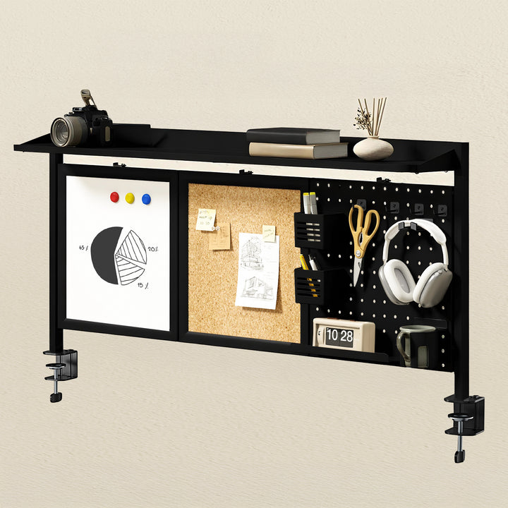 Divisorio / organizzatore per scrivania Ergo Office, carico massimo 10 kg, lavagna bianca e sughero, larghezza 1250 mm, nero,ER-300 B