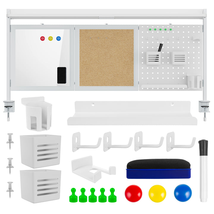 Divisorio / organizzatore per scrivania Ergo Office, carico massimo 10 kg, lavagna bianca e sughero, larghezza 1250 mm, bianco, ER-300 W