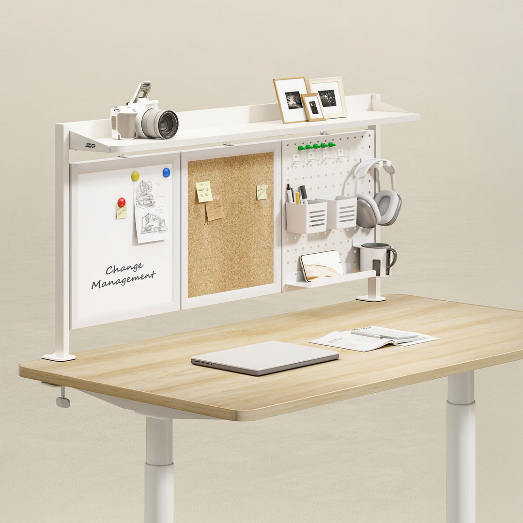 Divisorio / organizzatore per scrivania Ergo Office, carico massimo 10 kg, lavagna bianca e sughero, larghezza 1250 mm, bianco, ER-300 W