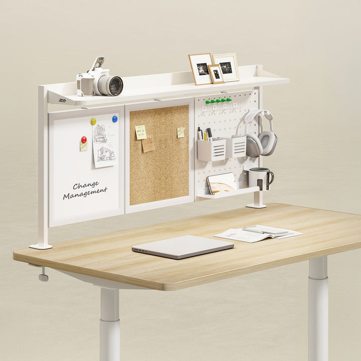 Divisorio / organizzatore per scrivania Ergo Office, carico massimo 10 kg, lavagna bianca e sughero, larghezza 1250 mm, bianco, ER-300 W