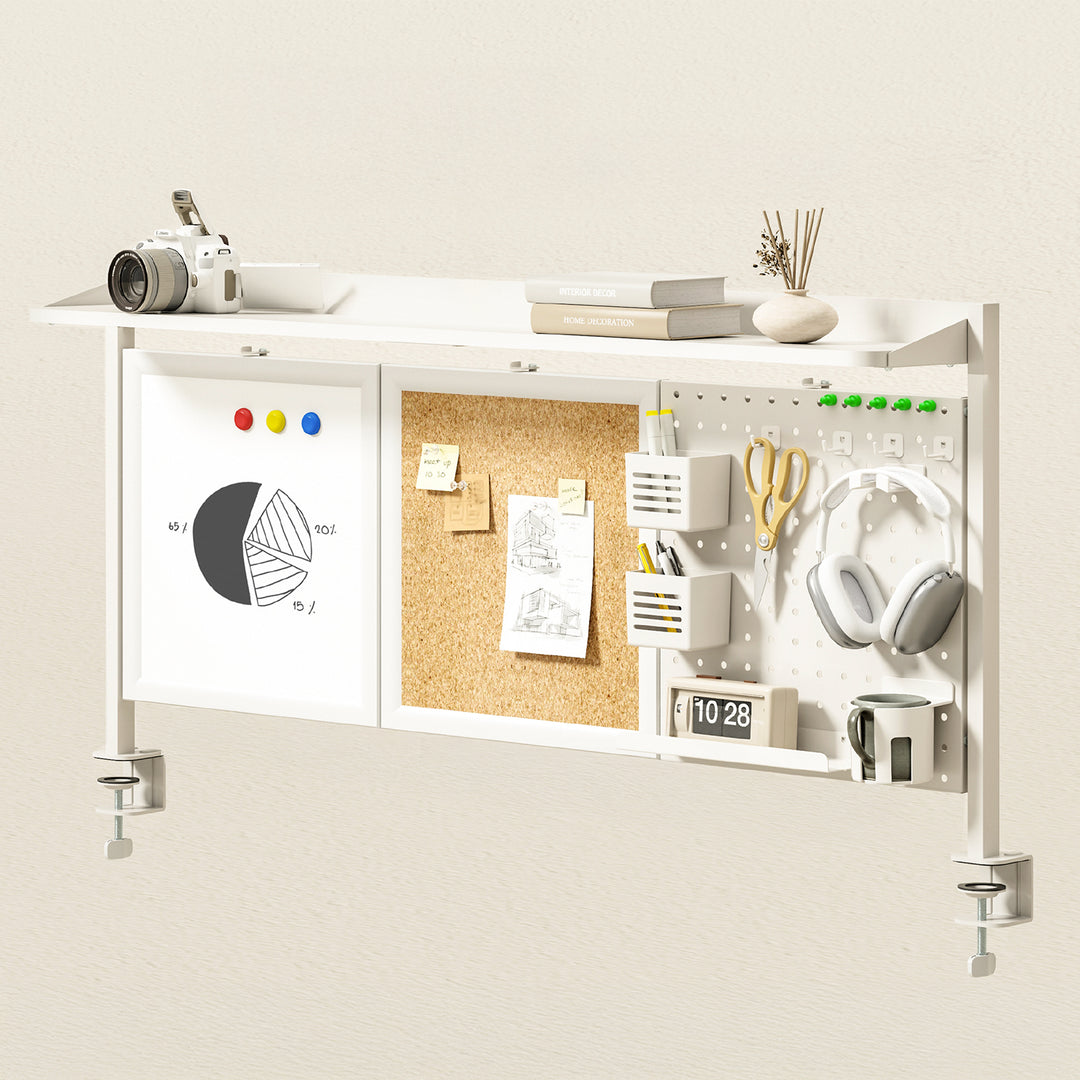 Divisorio / organizzatore per scrivania Ergo Office, carico massimo 10 kg, lavagna bianca e sughero, larghezza 1250 mm, bianco, ER-300 W
