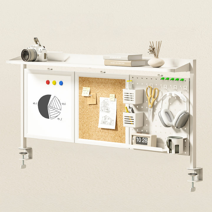 Divisorio / organizzatore per scrivania Ergo Office, carico massimo 10 kg, lavagna bianca e sughero, larghezza 1250 mm, bianco, ER-300 W