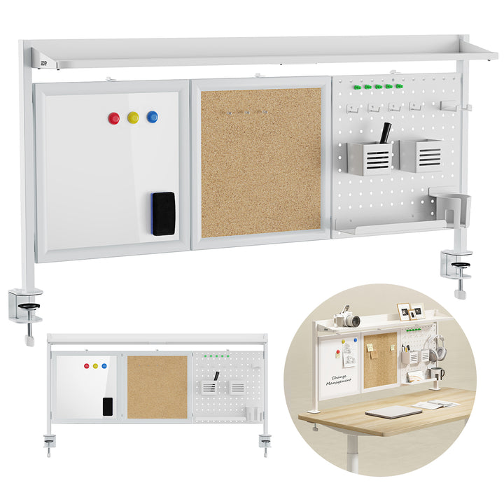 Divisorio / organizzatore per scrivania Ergo Office, carico massimo 10 kg, lavagna bianca e sughero, larghezza 1250 mm, bianco, ER-300 W
