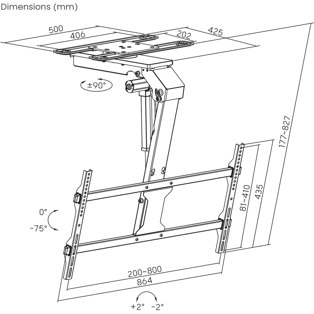 Supporto elettrico per TV Maclean, soffitto, supporto Tuya, max. VESA 800x400, regolabile +90°~-90°, per TV 43-86", max. 45 kg, MC-109 T