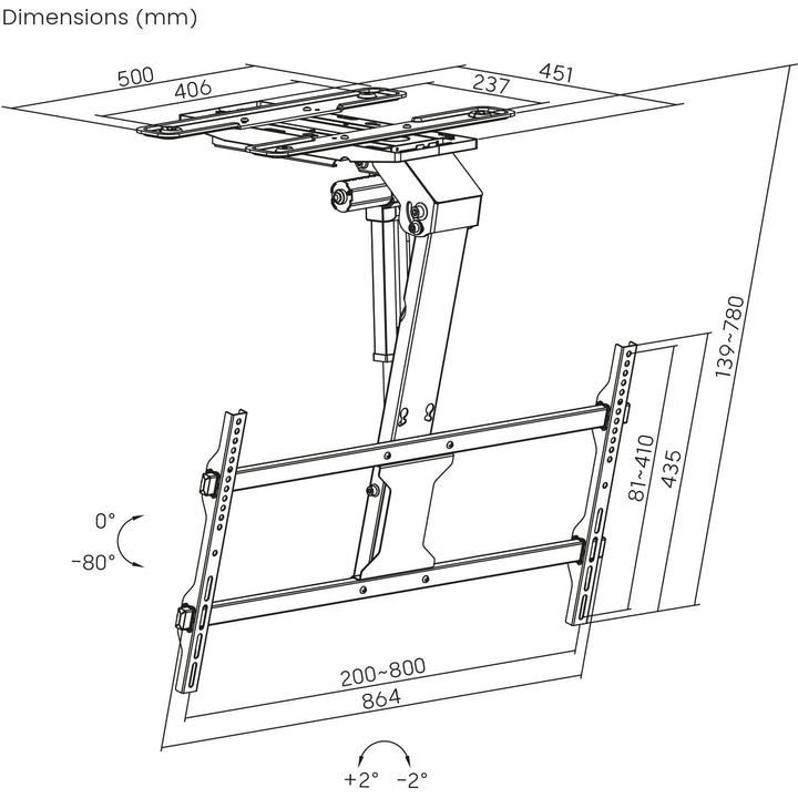 Supporto elettrico per TV Maclean, soffitto, supporto Tuya, max. VESA 800x400, per TV 43-86", max. 45 kg, MC-110 T