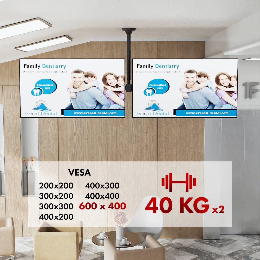 Supporto a soffitto Maclean per due TV, carico massimo 2x40kg, 34-60", max VESA 600x400, MC-111 B