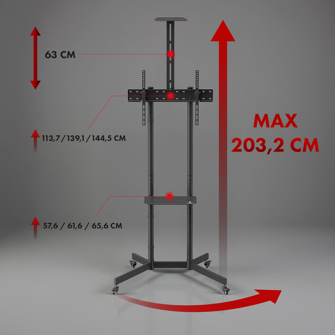 Supporto TV / carrello Maclean, ripiano per telecamera, su ruote, 37-70", carico massimo 45kg/5kg ripiano, max. VESA 600x400, MC-113 B
