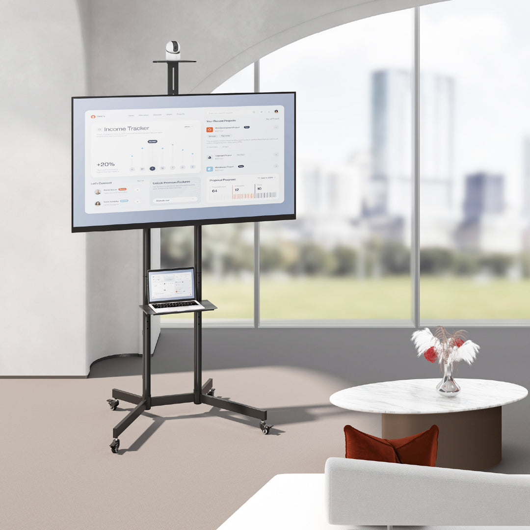 Supporto TV / carrello Maclean, ripiano per telecamera, su ruote, 37-70", carico massimo 45kg/5kg ripiano, max. VESA 600x400, MC-113 B