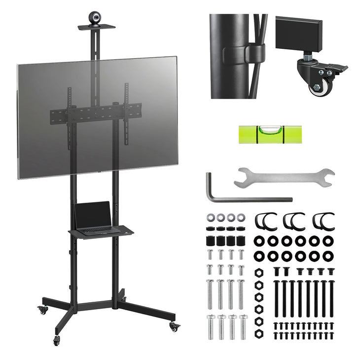 Supporto TV / carrello Maclean, ripiano per telecamera, su ruote, 37-70", carico massimo 45kg/5kg ripiano, max. VESA 600x400, MC-113 B
