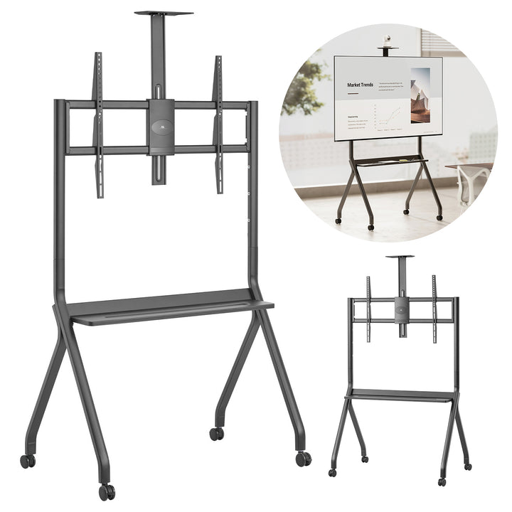 Supporto TV / carrello Maclean, ripiano per telecamera, su ruote, 55-100", carico massimo 120kg/10kg ripiano, max. VESA 900x600, nero, MC-114 B