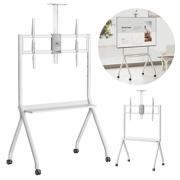 Supporto TV / carrello Maclean, ripiano per telecamera, su ruote, 55-100", carico massimo 120kg/10kg ripiano, max. VESA 900x600, bianco, MC-114 W