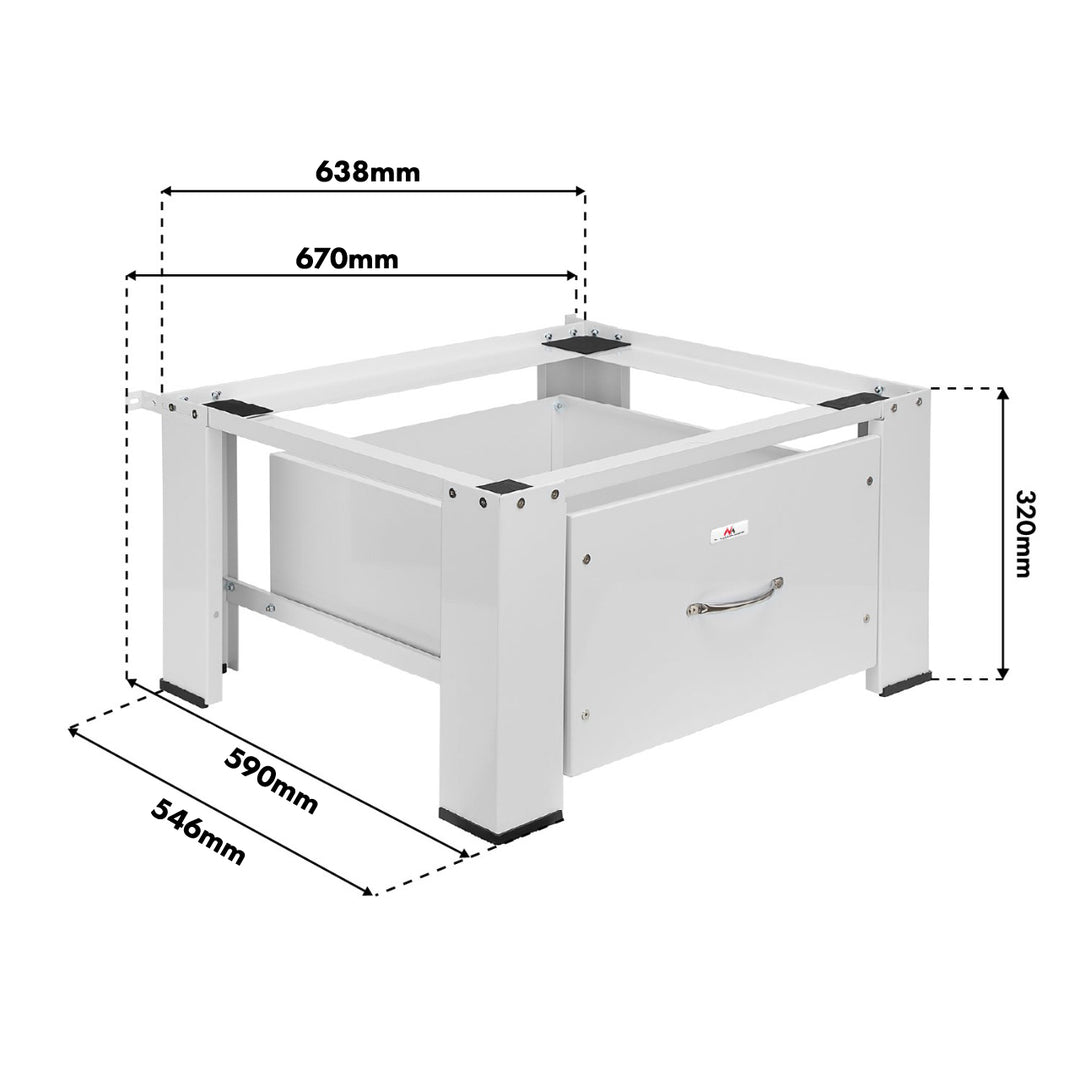 Base per lavatrice/asciugatrice con cassetto Maclean, carico massimo 150 kg, bianca, MC-117 W