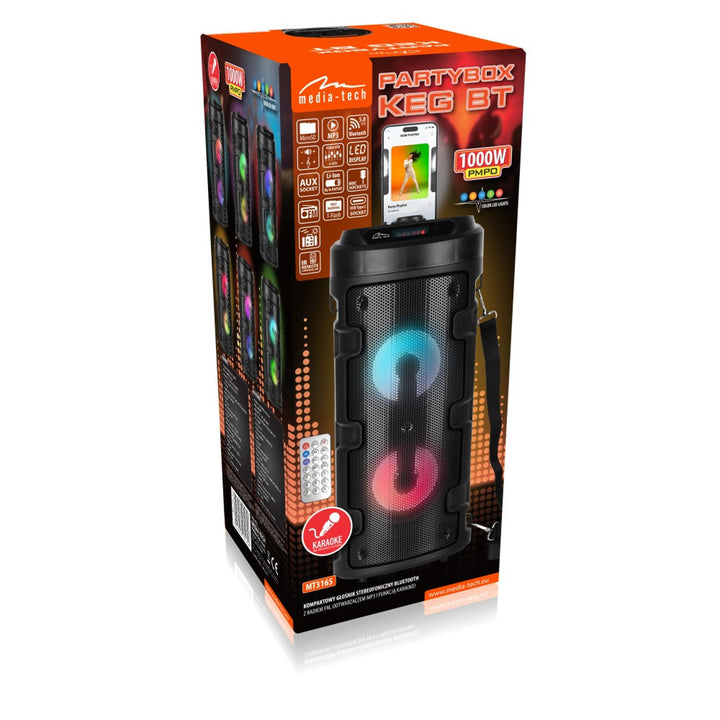 Altoparlante wireless Media-Tech, Bluetooth, karaoke, 1000W, nero, MT3165