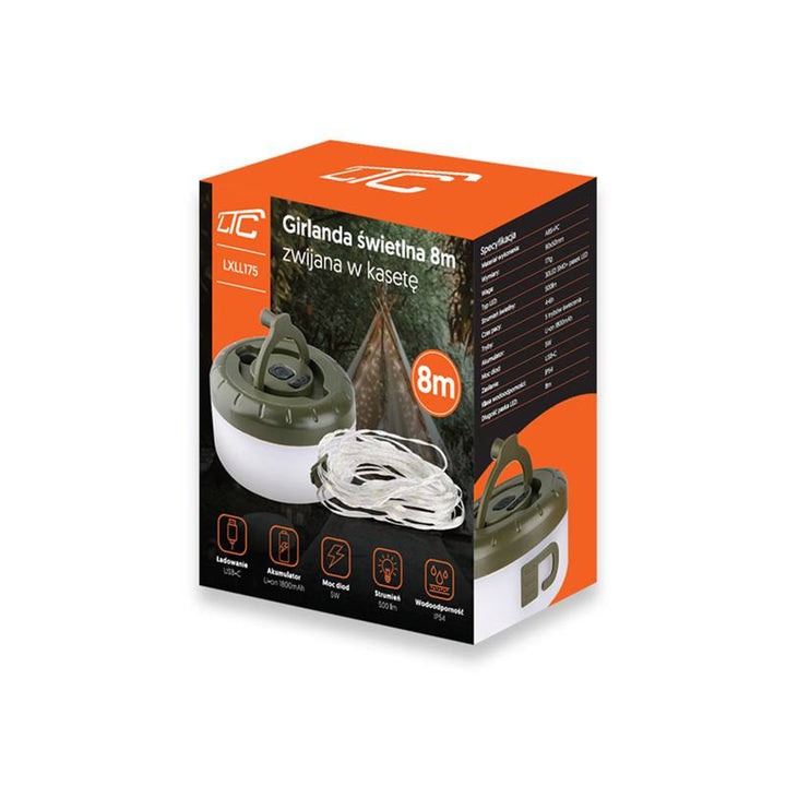 Ghirlanda luminosa retrattile LTC 8m SMD 30 5W 500lm 3000K batteria 1800mAh USB-C IP54