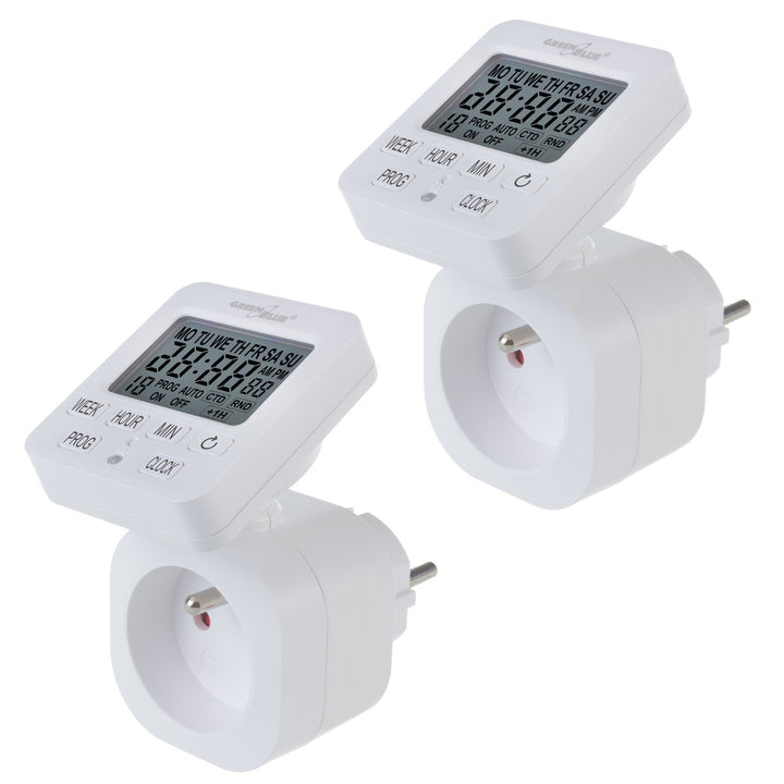 Interruttore orario digitale GreenBlue - timer, carico massimo 16A, IP20, GB605 E, 2 pezzi