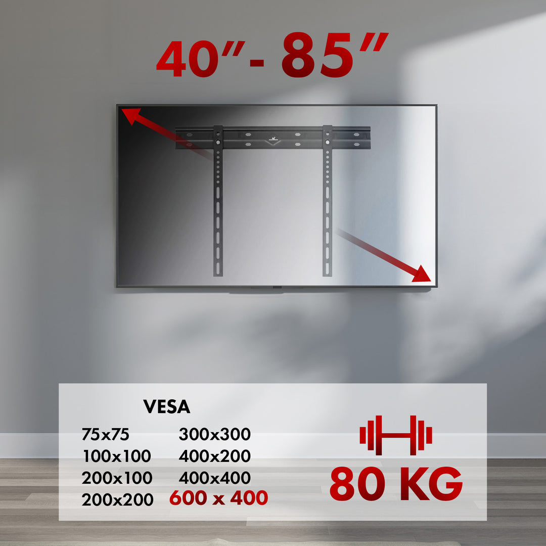 Supporto a parete ultrapiatto Maclean per TV, 40-85", max VESA 600x400, carico fino a 80 kg, MC-123