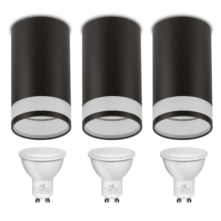 Maclean apparecchio a plafone/tubo, spot, rotondo, alluminio, GU10, 55x130mm, colore nero, MCE361 B 3pz+ Lampadina LED GU10 7W Maclean Energy MCE437 NW bianco neutro 4000K, 220-240V~, 50/60Hz, 490 3pz