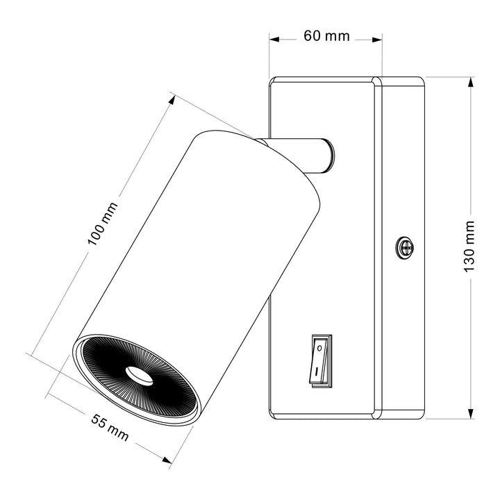 Lampada da parete/apparecchio Maclean, spot, rotondo, GU10, con interruttore 55x90mm, bianco, MCE369 W+LED lampadina GU10 7W Maclean Energy MCE437 WW bianco caldo 3000K, 220-240V~, 50/60Hz, 490lm