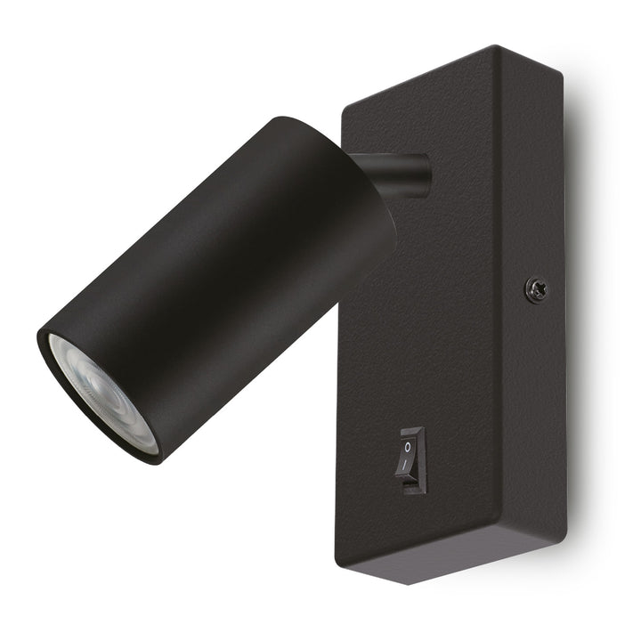 Lampada da parete / applique Maclean, spot, rotonda, GU10, con interruttore 55x90mm, colore nero, MCE369 B+ Lampadina LED GU10 7W Maclean Energy MCE437 WW bianco caldo 3000K, 220-240V~, 50/60Hz, 490 lumen