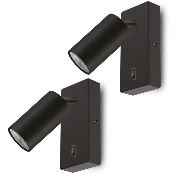 Lampada a parete Maclean, spot, rotonda, GU10, con interruttore 55x90mm, colore nero, MCE369 B 2pz+ Lampadina LED GU10 7W Maclean Energy MCE437 WW bianco caldo 3000K, 220-240V~, 50/60Hz, 2pz