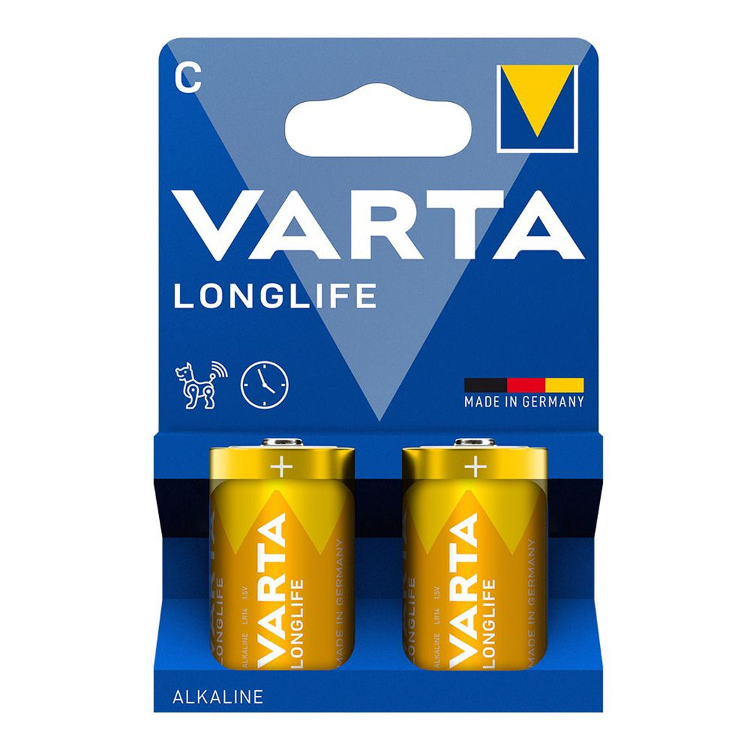 2 batterie alcaline da 1,5 V LR14 C Varta Longlife in confezione blister