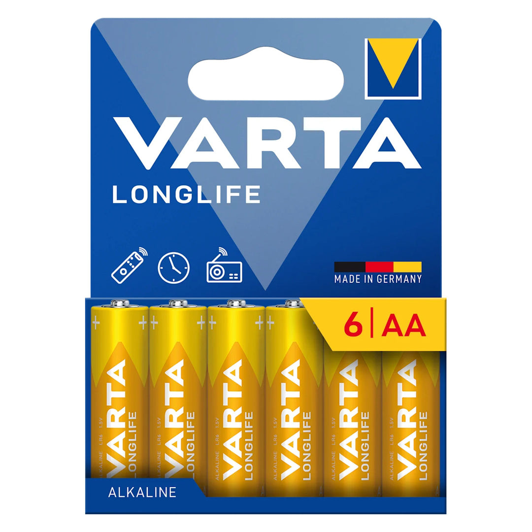 6 batterie alcaline da 1,5 V LR6 AA Varta Longlife in confezione blister