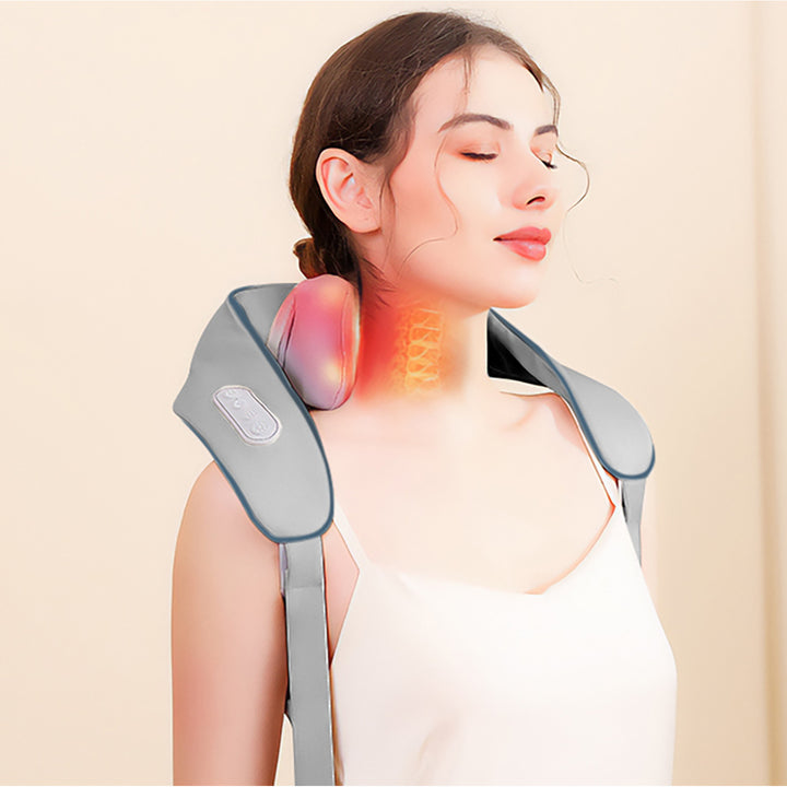 Massaggiatore per spalle e collo. Shiatsu, imitazione delle mani 5D, 6 teste massaggianti, 3 modalità, 3 velocità, senza fili, porta di ricarica USB-C MASSAGGIATORE PER COLLO E SPALLE