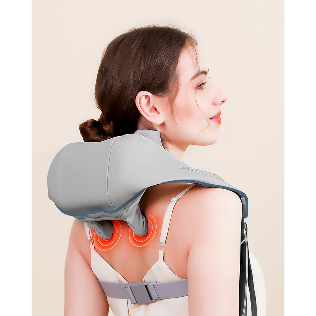Massaggiatore per spalle e collo. Shiatsu, imitazione delle mani 5D, 6 teste massaggianti, 3 modalità, 3 velocità, senza fili, porta di ricarica USB-C MASSAGGIATORE PER COLLO E SPALLE