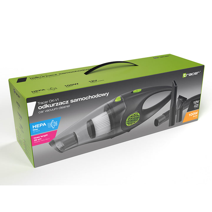 Aspiratore per auto Tracer, 2 filtri HEPA, alimentatore 12V, 100W, OK-V1