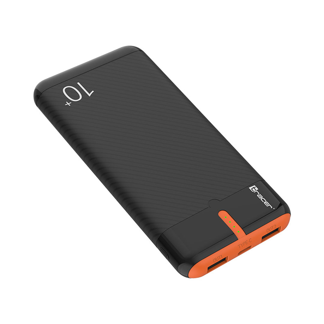 Tracer Powerbank, 10000 mAh, nero e arancione, USB C, 2A, EnerGo