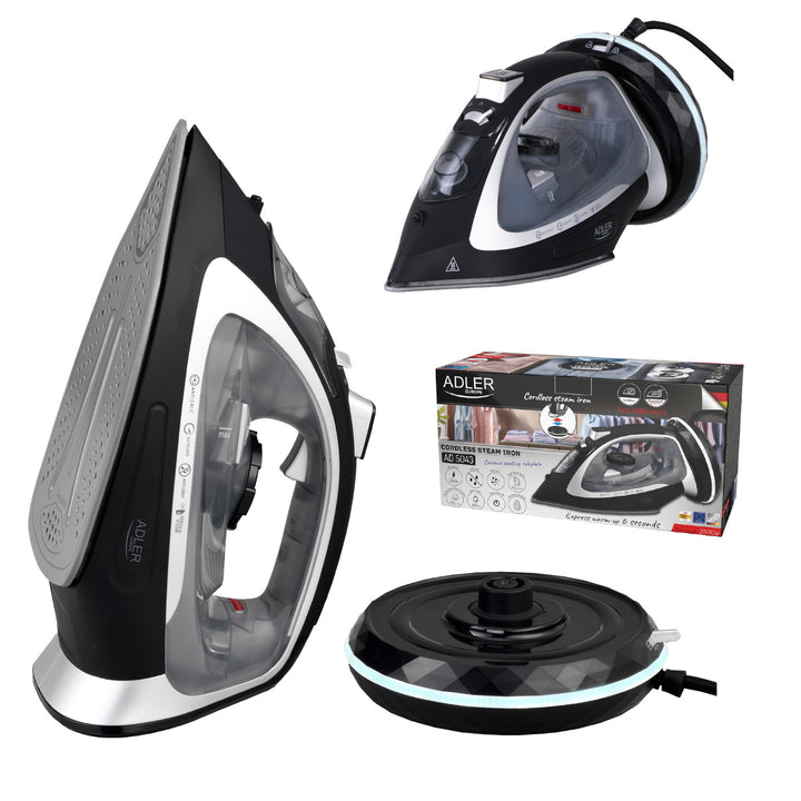Ferro da stiro a vapore senza filo Adler, piastra in ceramica, 2800W, AD 5043