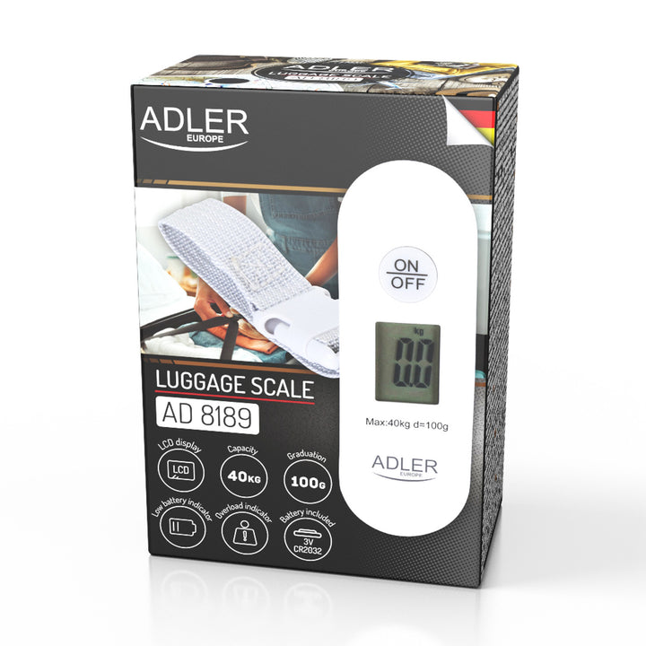 Bilancia Adler, fino a 40 kg, display LCD, funzione tara e stabilizzazione, bianco e grigio, AD 8189