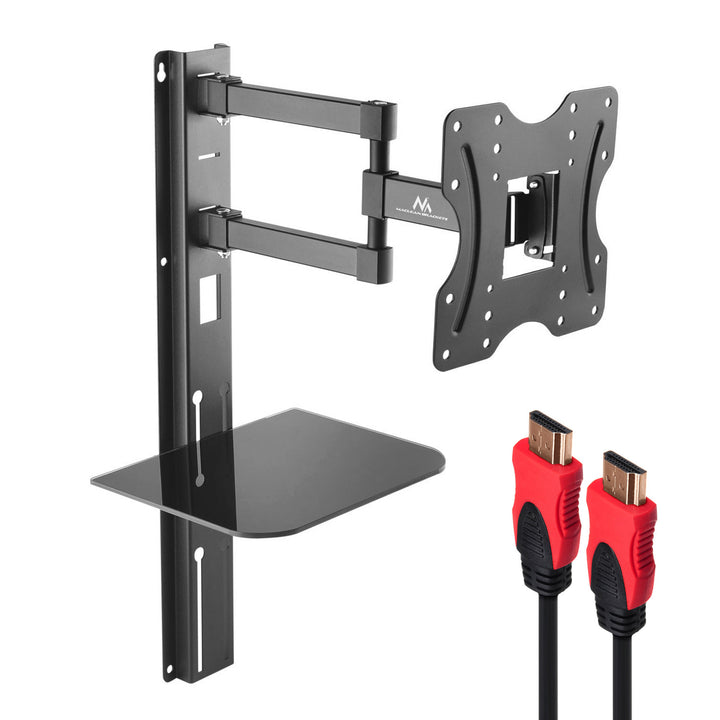 Porta TV con ripiano per DVD Maclean, vesa 200x200 , 23"-42", 30kg, MC-771+HDMI 2.0 4K 3D UHD 1,8m CAVO 48 bit