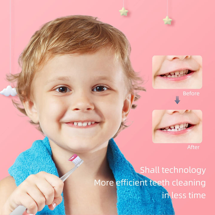 Spazzolino sonico per bambini SEAGO, colore rosa, 1xAA 1,5V (non incluso), 4 punte, SG-513 Pink + Set di spazzolini di ricambio per SG-513, SG-977 SEAGO, 4 pezzi, colore trasparente, SG-513 Refill