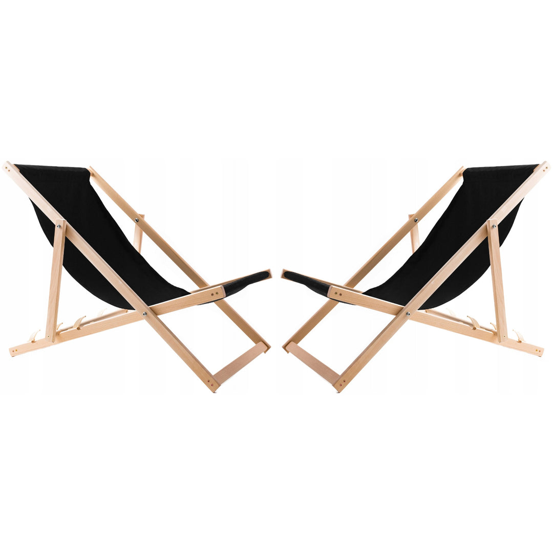 Set di 2 sedie da spiaggia+ tavolino in legno, colore nero Woodok